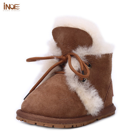 INOE real sheepskin suede leather natural fur lined baby winter boots for kids winter shoes warm non-slip sole for walking shoes ► Photo 1/6