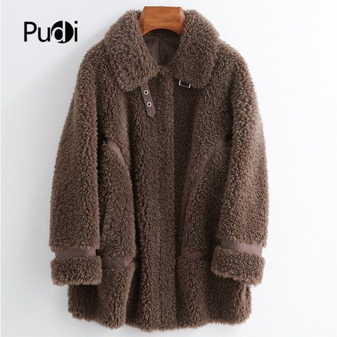 PUDI women winter real wool fur coat jacket female girl sheep shearing coats lady Long jacket over size parkas CT025 ► Photo 1/6