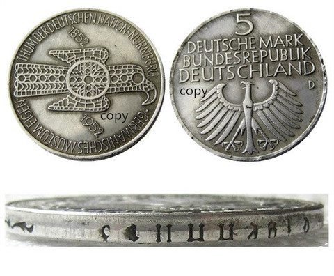 Germany Silver 5 Deutche Mark 1952D Silver Plated Copy Coin ► Photo 1/4