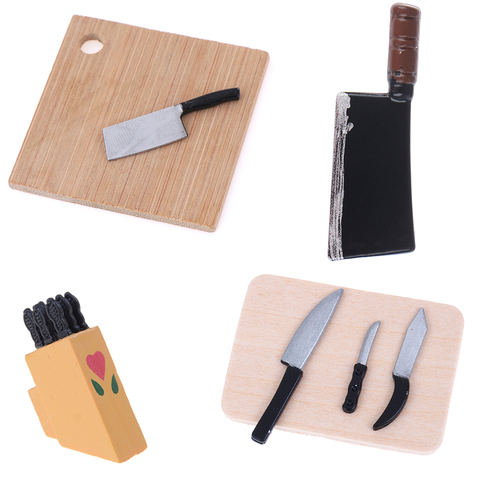Knife Tool Kit On the Wood Kitchen Breakfast Scene Bread Flour Cake Knife Chopping Block Dollhouse Accessories 1:12 Miniature ► Photo 1/6