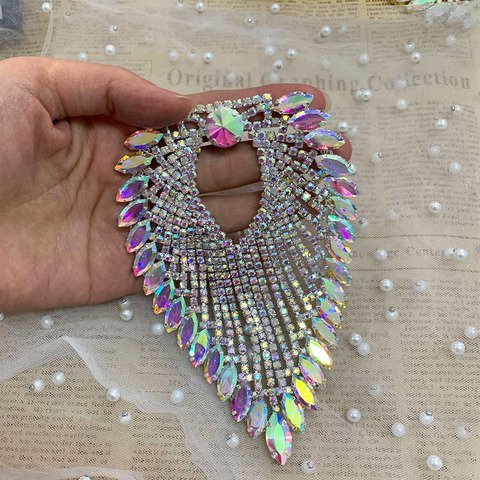 Crystal AB rhinestone applique Tassel shoulder chain gold or silver base sew on rhinestone mesh for wedding party dress DIY ► Photo 1/6