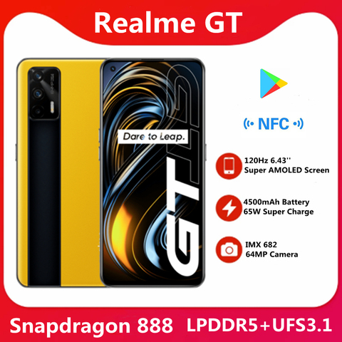 Original Realme GT 5G Smart Phone Snapdragon 888 5nm 120Hz 6.43'' Super AMOLED Screen 3D Glass Body 4500mAh 65W Super Charge NFC ► Photo 1/1