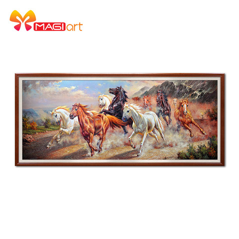 Cross stitch kits Embroidery needlework sets 11CT water soluble canvas patterns 14CT Chinese Style Ten Horses Galloping-NCMA055 ► Photo 1/6