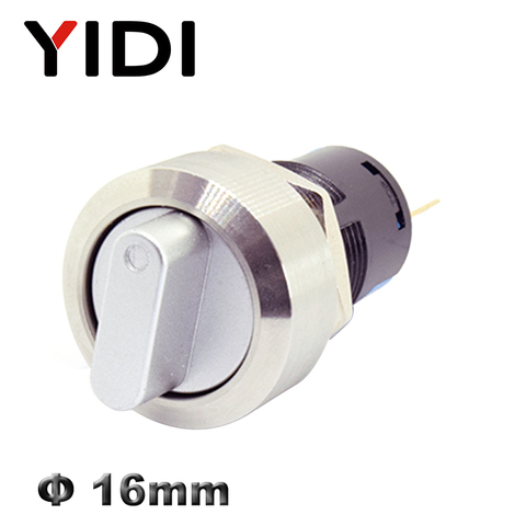 16mm Metal Rotary Selector Switch 2 3 Position Stainless Steel Push Button On Off Latching Switch SPDT Pushbutton 1NO1NC ► Photo 1/6