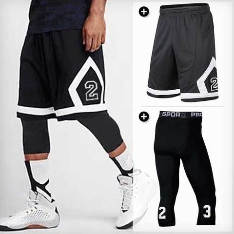 Men Basketball Sets Sport Gym QUICK-DRY Workout Suit Shorts + Tights Male Soccer Exercise Hiking Running Fitness Tracksuit 162S ► Photo 1/6