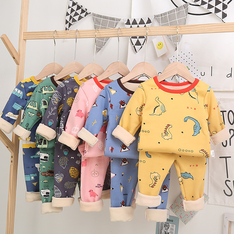 New 2022 cartoon pattern thermal underwear pajamas home service cotton suit baby clothes sports suit ► Photo 1/6