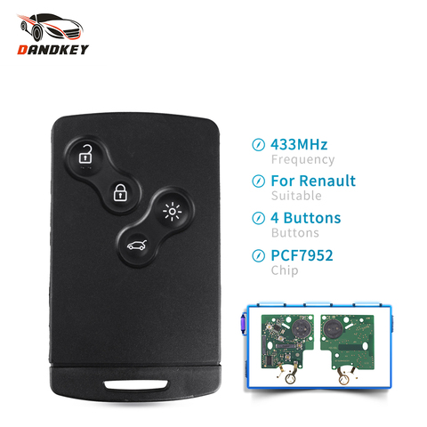 Dandkey 433MHz PCF7952 Chip Smart Card Car Remote Key 4 Buttons Fob Uncut For Renault Megane 3 Laguna 3 Scenic Fluence 2008-2016 ► Photo 1/6