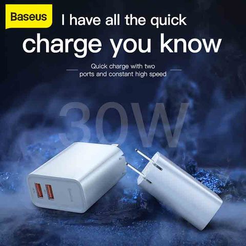 Baseus 30W Usb Charger Quick Charger 3.0 EU Plug Adapter Faster Charging Travel Wall Charger With 1M Type-c to Type-c Usb Cable ► Photo 1/1
