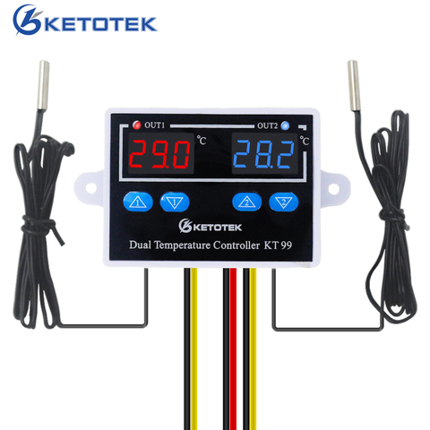 KT99 Dual Digital Thermostat Thermometer Temperature Controller -50~120C Heating Cooling 12V 24V 110V 220V ► Photo 1/6