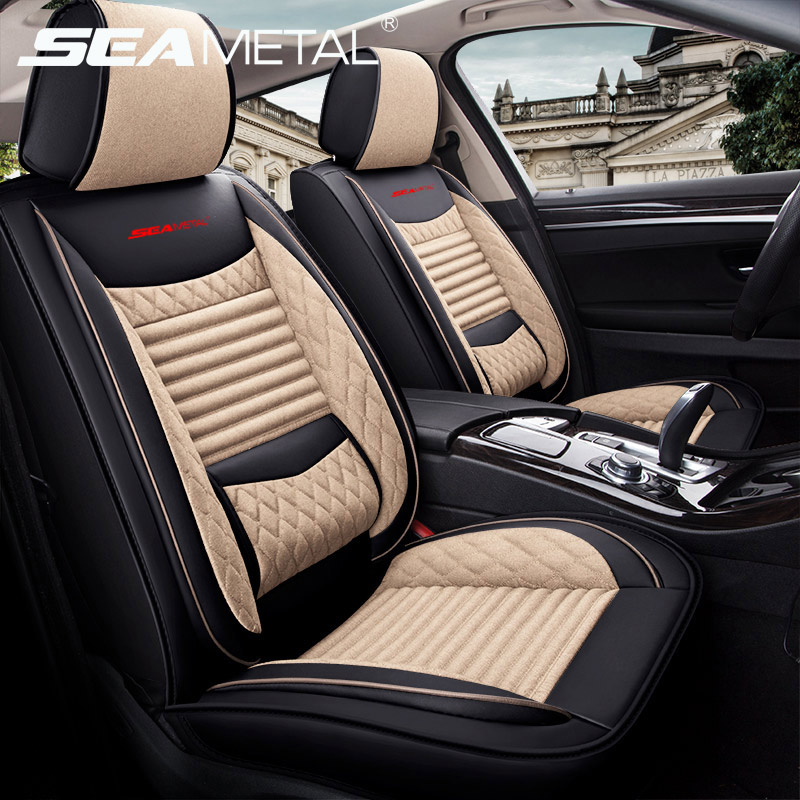 SEAMETAL Car Seat Covers Universal Flax Cover Leather Seat Covers