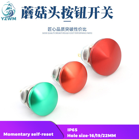 16mm 19mm 22mm Waterproof Ball Head Metal Button Switch Red Green Mushroom Head Self Reset Start Stop ► Photo 1/5
