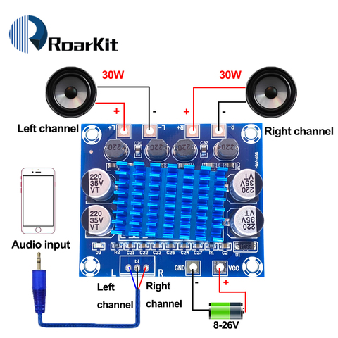 TPA3110 XH-A232 30W+30W 2.0 Channel Digital Stereo Audio Power Amplifier Board DC 8-26V 3A C6-001 ► Photo 1/6