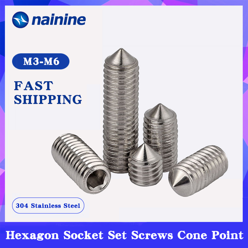 M5 M6 M8 Grub Screws Cone Point Hex Socket Set Screws 304 A2-70 Stainless Steel 