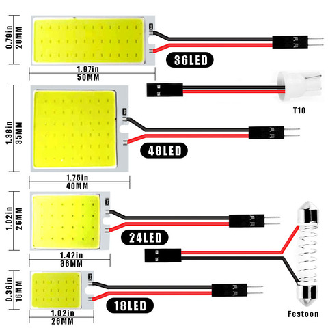 1pcs w5w Led Panel Dome Reading Map Lamp COB Car Interior Lighting Auto Bulb  Festoon 31mm 36mm 39mm 41mm T10 168 194 Adapter ► Photo 1/6