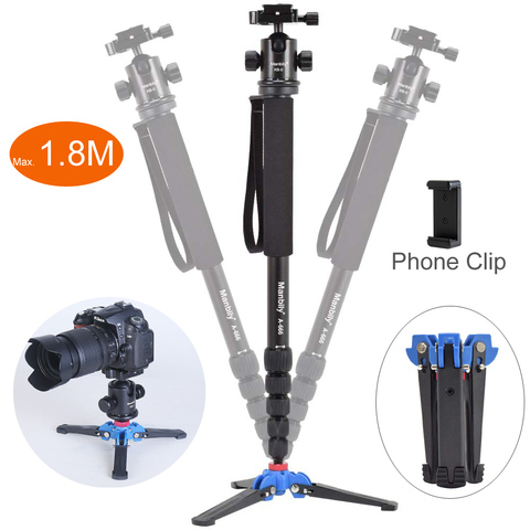 Manbily A-666 Professional Portable Travel DSLR Camera Monopod Tripod Stand, KB-0 Ballhead, M2 Stand Base, Max Height 1.8m ► Photo 1/6