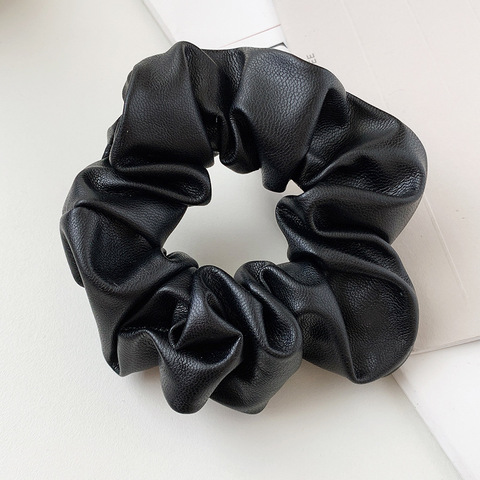 2022 Autumn Winter New Black PU Leather Tie Hair Ring Solid Color Large Intestine Ring Girls' Women Hair Accessories Headwear ► Photo 1/6