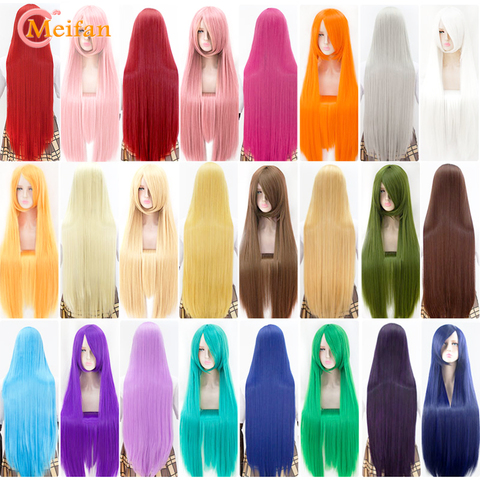MEIFAN Long Straight Lolita 100CM Wig Synthetic Hair Anime Cosplay Black Brown Pink Purple Wigs for Black/White Women ► Photo 1/6
