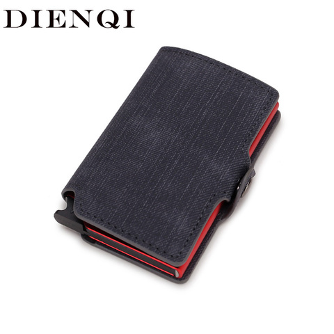 DIENQI Carbon Fiber Card Holders Wallets Men Brand Leather Mini Slim Wallet Money Bag Metal RFID Women Thin Small Smart Vallet ► Photo 1/6