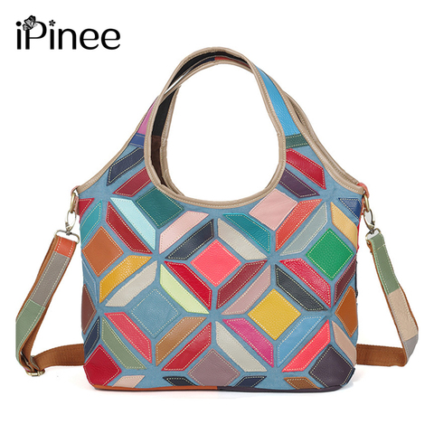 iPinee Brand Genuine Leather Women Handbag Colorful Cowhide Patchwork Women Casual Crossbody bag Large Capacity Shoulder Bag ► Photo 1/5