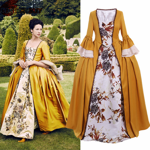 Costumebuy Outlander Claire Randall Tudor Marie Antoinette Rococo Baroque Victorian Ball Gown Women Yellow Dress Custom Made ► Photo 1/6