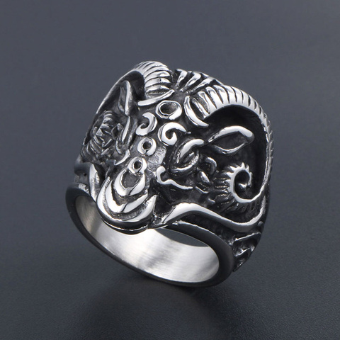 Vintage Gothic Sheep Goat Head Ring for Men Cool Heavy Metal Animal Stainless Steel Ring Fashion Male Punk Biker Rings Jewelry ► Photo 1/5