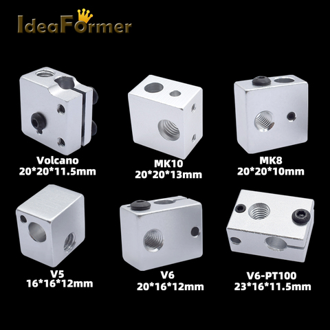 2Pcs 3D Printer Parts V5/V6/MK7 MK8 MK9/MK10/Volcano Aluminium Heater Block For Extruder Printing Head Hot End Aluminum Block. ► Photo 1/6