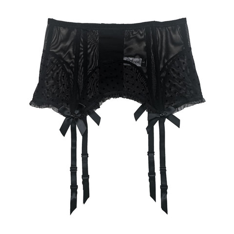 Black Polka Dot Gauze Bowknot 4 Fishbones Metal Buckle High Waist Women's Garter Belt for Stockings Sexy Lingerie Gift S514 ► Photo 1/5