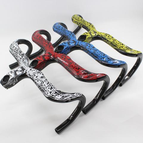 New arrival customized graffiti skulls Road bike 3K full carbon bicycle handlebar and stem integratived 7 colors Free shipping ► Photo 1/6