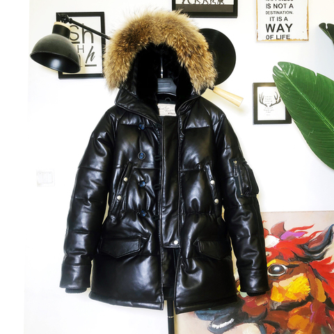 CDN3B Red Tornado Big Size Super Warm Mens Genuine Sheep Leather 90% Duck Feather Jacket Long N3B Coat ► Photo 1/6