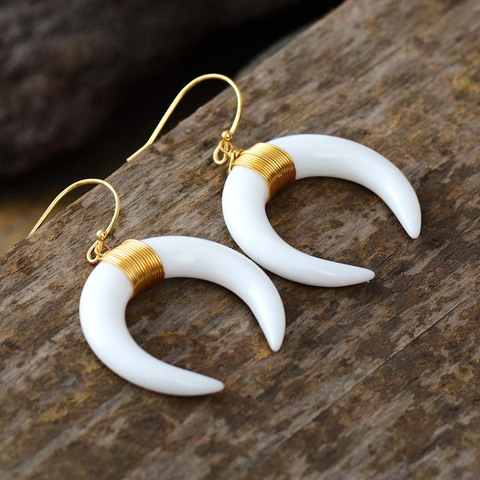 Women Fashion Ox Horn Earrings High End Natural Shell Black Onyx Crescent Dangle Oversize Earring Fashion Jewelry Dropshipping ► Photo 1/4