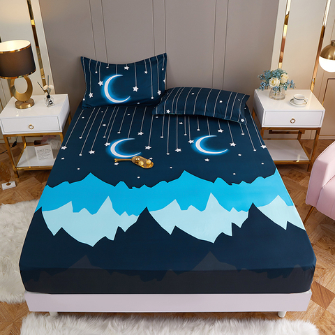 New on Product 1pc 100%Polyester Printed Fitted Sheet Mattress Cover Four Corners With Elastic Band Bed Sheet(no pillowcases) ► Photo 1/6
