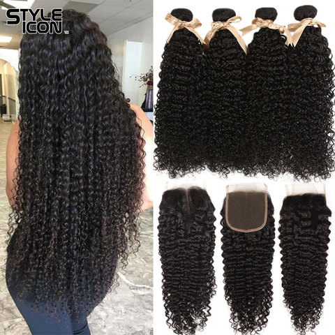 Malaysian Kinky Curly Bundles With Closure Curly Human Hair Bundles With Closure Styleicon 3 Bundles Curly Bundles With Closure ► Photo 1/6