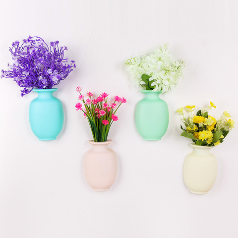 1PC DIY Nano Magic Rubber Silicone Sticky Flower Vase Wall Hang Vase Container Floret Bottle Vase Decoration Home Flower Vases ► Photo 1/6