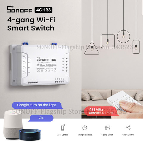 Itead SONOFF 4CH R2 Wifi Wireless Remote Control Relay Module Switch 4 Gang Channel Light Timer Switch Smart Home Automation ► Photo 1/6