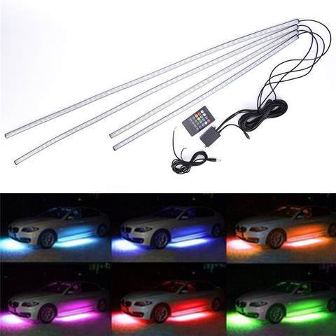 HotSale Music Remote Control RGB LED Strip Under Car Tube Underglow Underbody System Neon Light DC12V 15V 5050 ► Photo 1/6