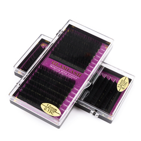 GLAMLASH Wholesale 16Rows JBCD Curl natural mink single eyelash extension premium individual fake false eye lashes extension ► Photo 1/6