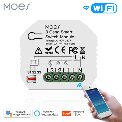 Mini DIY WiFi Smart Light Switch 3 Gang 1/2 Way Module Smart Life/Tuya App Control Works with Amazon Alexa and Google Home ► Photo 1/6