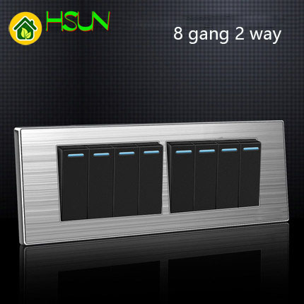 118 type LED random point switch Household stainless steel brushed panel 1 2 3 4 5 6 7 8 Gang 2 Way switch ► Photo 1/6