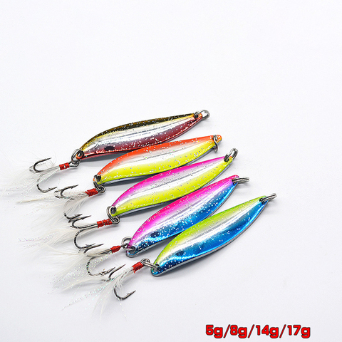 Rainbow Colors VIB 5g 8g 17g Laser Lure Metal jig Slow Jigging/Trolling wobbler Metal Spoon With Feather Hook Metal Fishing Lure ► Photo 1/6