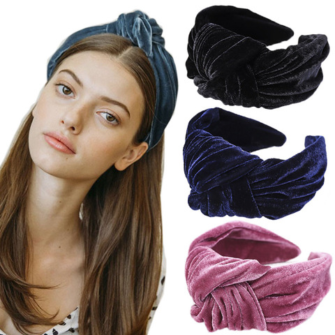 Haimeikang Fashion New Headband Solid Color knotting Bezel Headdress Gold Velvet Women Tiara Stretch Flannel Hair Accessories ► Photo 1/6