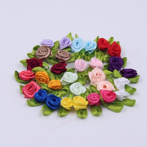 50pcs Mini Satin Ribbon Flowers Silk Rose Head Ribbon DIY Wedding Bow Appliques Crafts Sewing Clothing Accessories Decorations ► Photo 1/6