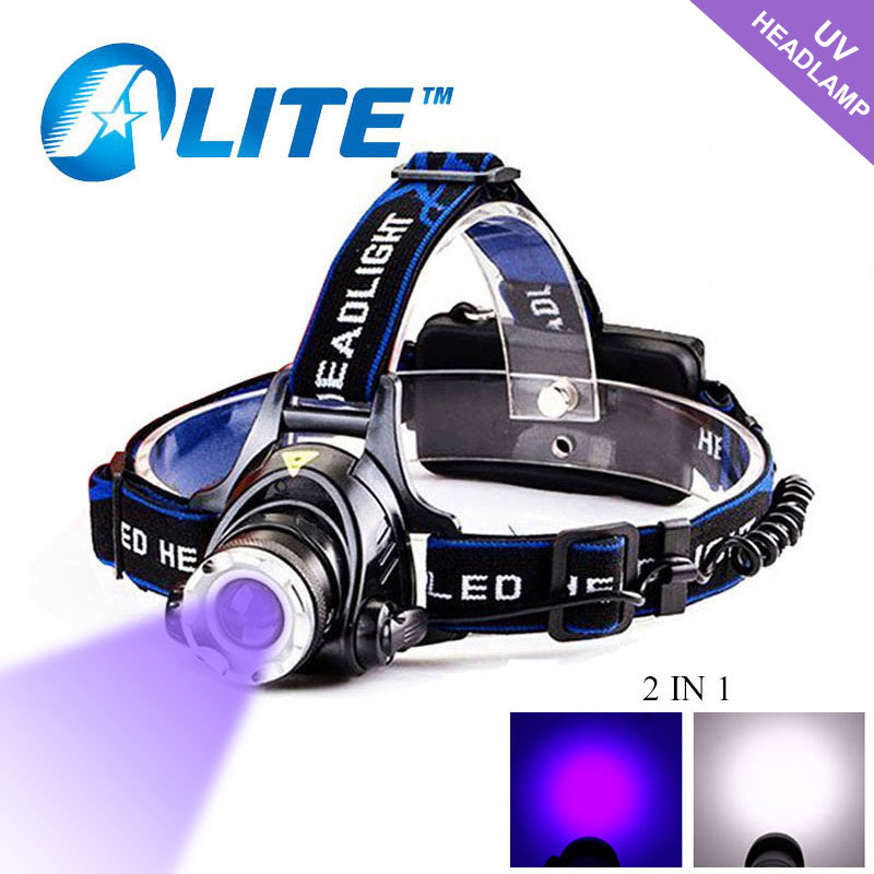 Rechargeable 6000lm White & UV XM-L T6+2R2 USB Headlamp Head Torch 18650 Charger 
