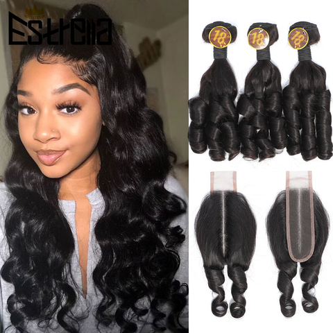 Bouncy Curly Bundles with 2×4 Lace Closure 100% Human Hair Bundles With Closure Brazilian Hair Weave Bundles Remy Hair Extension ► Photo 1/6