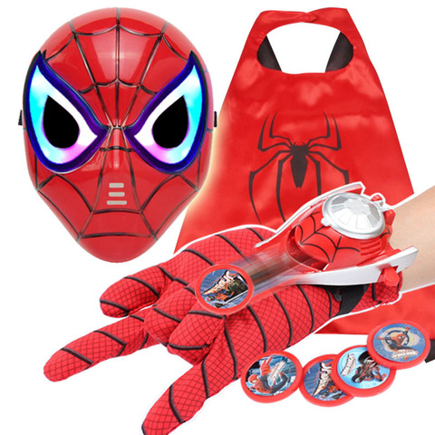 Superhero Figure LED Sound Light Spider Man Mask Shield Sword Toys Glove Launcher Spiderman Model Toy Kids Party Cosplay Props ► Photo 1/6