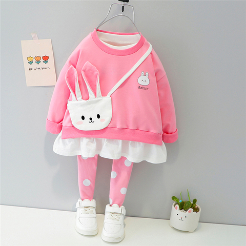 HYLKIDHUOSE Baby Girls Clothing Sets 2022 Spring Children Cartoon Rabbit T Shirt Pants Toddler Infant Children Kids Clothes ► Photo 1/6