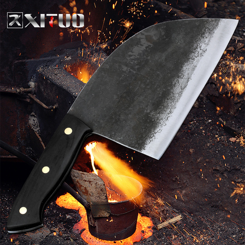 XITUO Full Tang Handmade Forged Chef Knife Hard Clad Steel Blade Butcher Slaughter Cleaver Knife Kitchen Chopping Slicing Tool ► Photo 1/6
