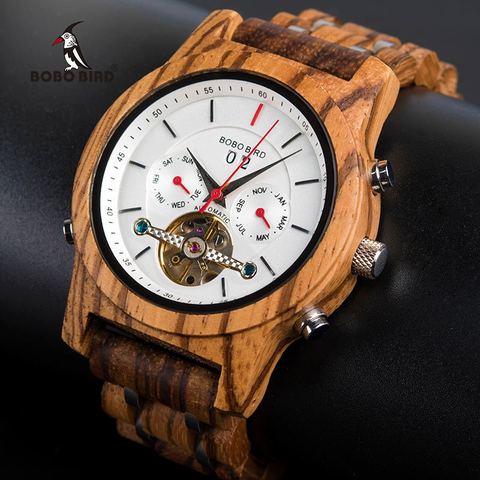 BOBO BIRD Mechanical Wood Watch Men Women Automatic Wristwatch Wooden Metal Balance Wheel Clock Relogio J-Q27 ► Photo 1/1