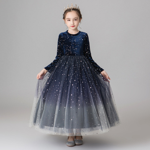 Girls princess dress autumn winter new Teen girl long-sleeved mesh dress for girl wedding Party Christmas costumes 5 8 10 14Year ► Photo 1/6