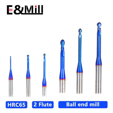 HRC65 Ball Nose Deep groove End Mills 2 Flute ball milling cutter 1mm 1.5mm 2mm 3mm cnc milling machine tool nanometer coating ► Photo 1/2