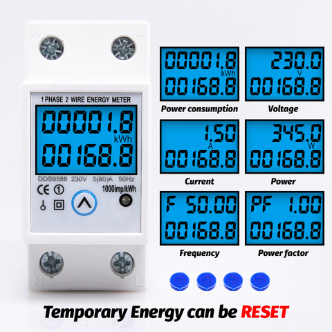 Din Rail Single Phase Digital Reset Zero Energy Meter kWh Voltage Current Power Consumption Counter Wattmeter Electricity 230V ► Photo 1/6